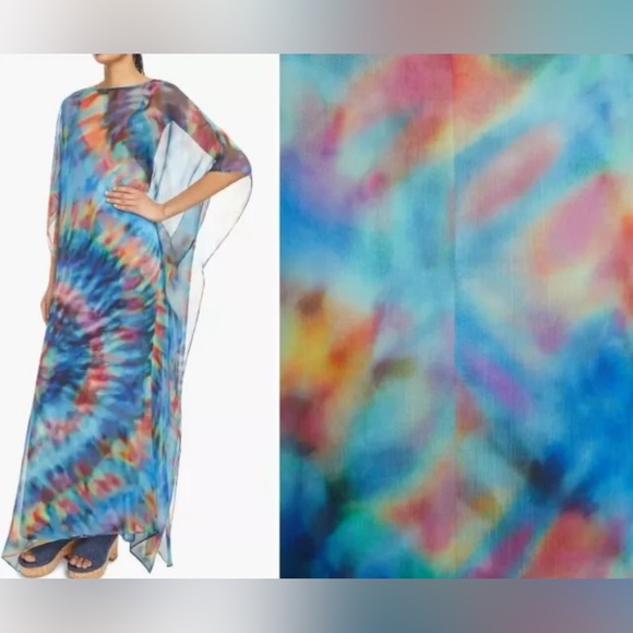 Chloe Tie Dye Silk Caftan & Maxi Slip dress Blue Multicolor Size 38 $4032 NEW - Picture 6 of 10